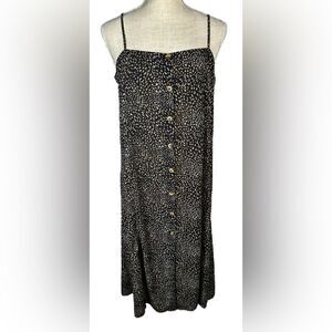 Vernacular Boutique Black & Yellow Print Button Front Cami Midi Dress